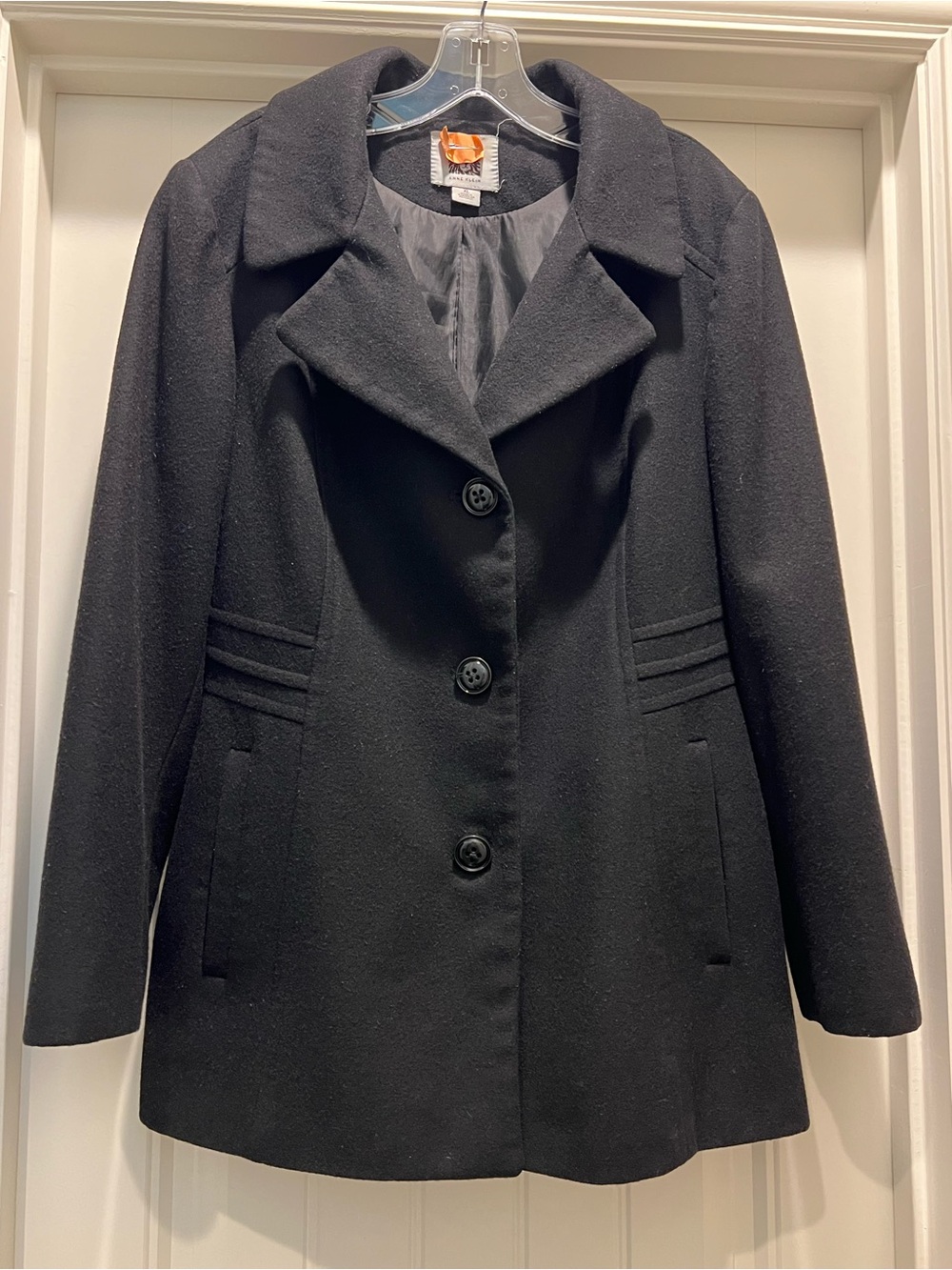 Wool-Blend Black Women's Coat - Classic Button Front